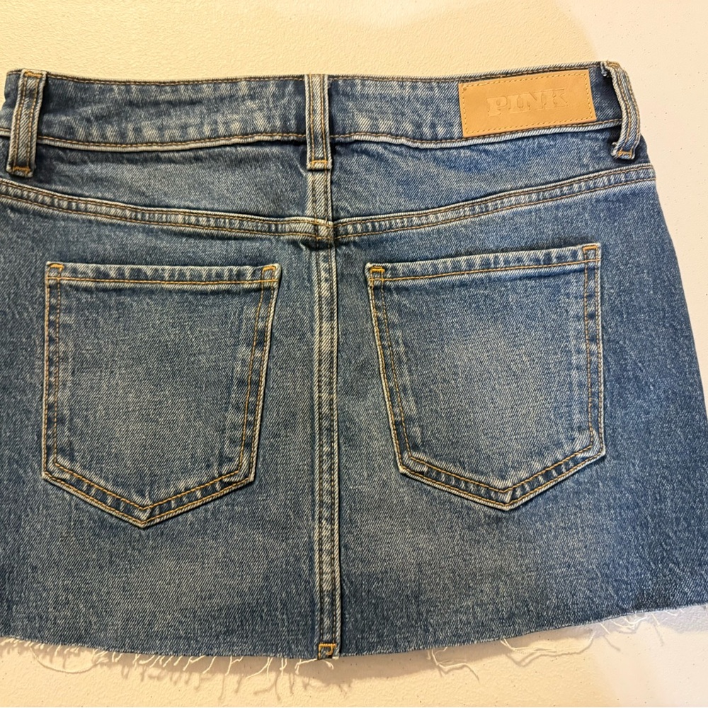 Denim by PINK Victorias Secret Mini Skirt Medium Wash Embroidery Size XS NEW - Picture 5 of 8